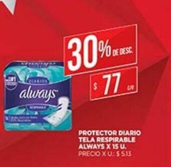 Supermercados DIA Always Protector Diario Tela Respirable x 15u oferta