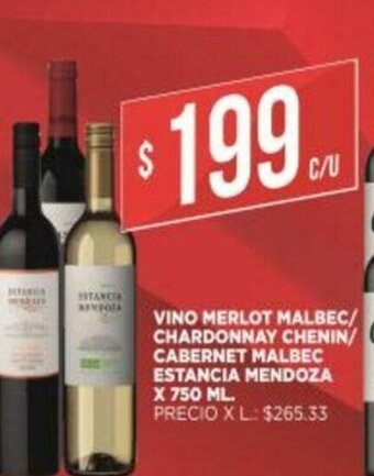Supermercados DIA Vino Merlot Malbec/Chardonnay Chenin/ Cabernet Malbec Estancia Mendoza x 750ml oferta