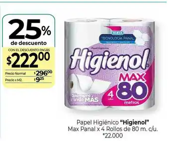 La Anonima Papel Higiénico Higienol Max Panal X 4 Rollos De 80 M oferta