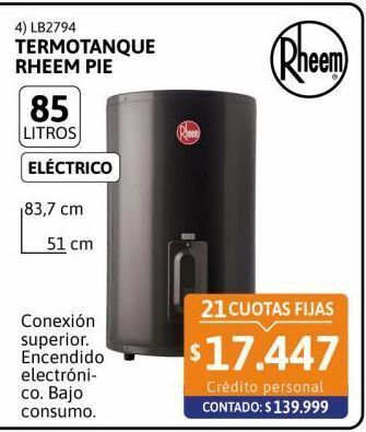 Cetrogar Termotanque eléctrico 85lt rheem oferta
