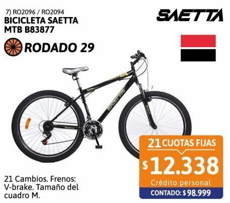 Cetrogar Bicicleta saetta r29 mtb acero 21v con suspensión negro oferta