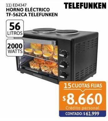 Cetrogar Horno eléctrico con anafe tf-562ca 56lt telefunken oferta