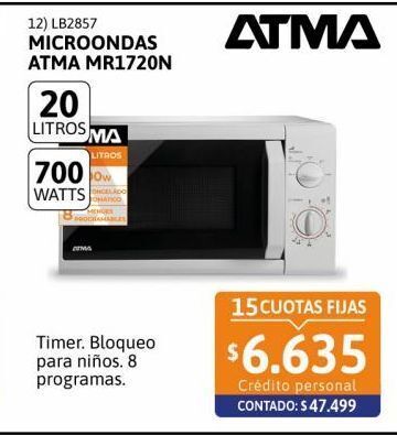 Cetrogar Microondas mr1720n 20lt atma oferta