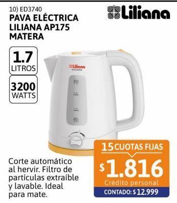Cetrogar Pava eléctrica ap175b 1.7lt liliana oferta