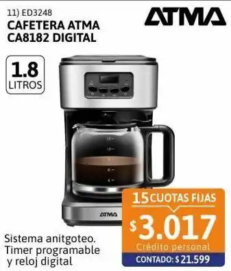 Cetrogar Cafetera atma ca8182 12t digital con timer oferta