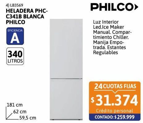 Cetrogar Heladera phcc341b blanca 340lt philco oferta