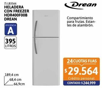 Cetrogar Heladera con freezer hdr400f00b 395 lt drean oferta