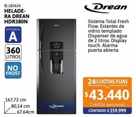 Cetrogar Heladera con freezer drean no frost hdr380n12n 360 lt negro inox oferta