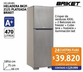 Cetrogar Heladera bk2f-2111 plateada 470lt briket oferta