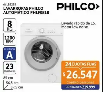 Cetrogar Lavarropas phlf081b 1200rpm cf 8kg philco oferta