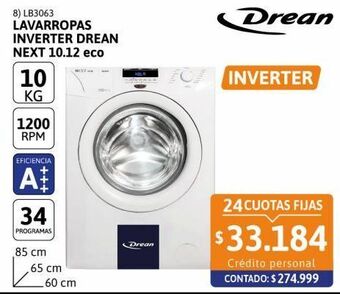 Cetrogar Lavarropas inverter drean next 10.12 p eco 1200rpm oferta