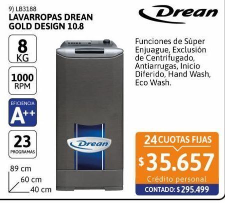 Cetrogar Lavarropas drean gold blue 10.8 1000rpm 8k plata oferta