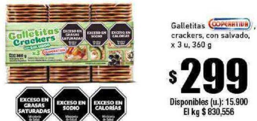 Cooperativa Obrera Galletitas Crackers con salvado, x 3 u, 360 g oferta