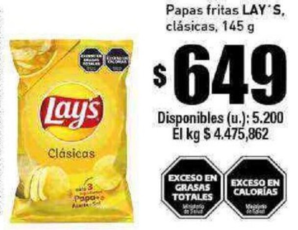 Cooperativa Obrera Papas fritas LAY'S, clásicas, 145 g oferta