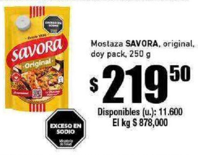 Cooperativa Obrera Mostaza SAVORA, original, doy pack, 250 g oferta