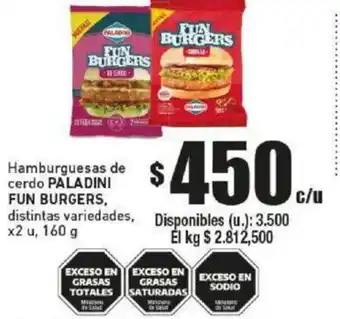 Cooperativa Obrera Hamburguesas de cerdo PALADINI FUN BURGERS, distintas variedades. x2 u, 160 g oferta