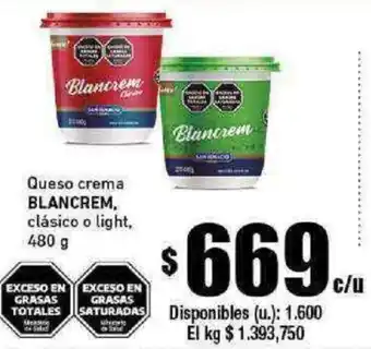 Cooperativa Obrera Queso crema BLANCREM, clásico o light, 480 g oferta
