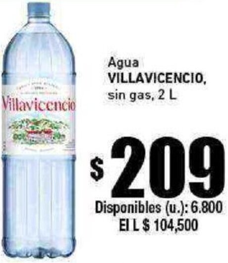 Cooperativa Obrera Agua VILLAVICENCIO, sin gas, 2 L oferta