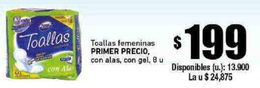 Cooperativa Obrera Toallas femeninas PRIMER PRECIO, con alas, con gel, 8 u oferta