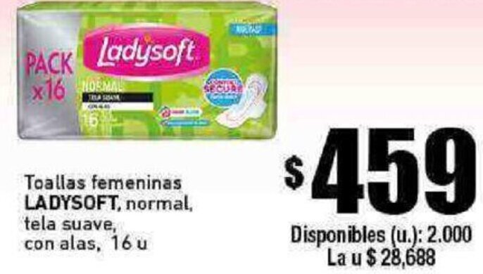Cooperativa Obrera Toallas femeninas LADYSOFT, normal, tela suave, con alas, 16 u oferta