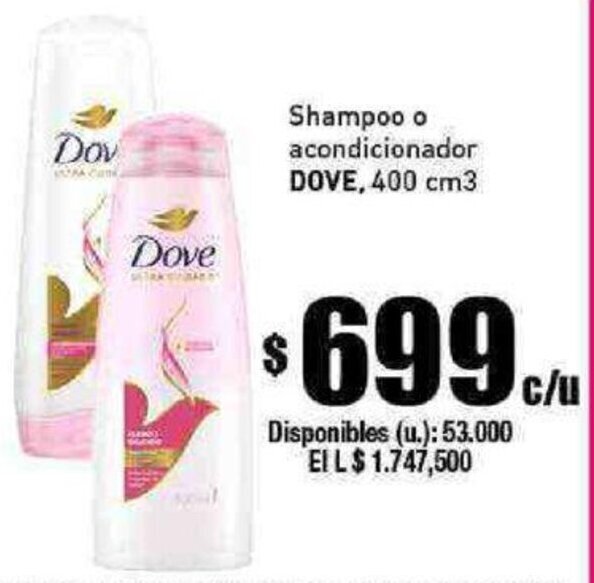 Cooperativa Obrera Shampoo o acondicionador DOVE, 400 cm3 oferta