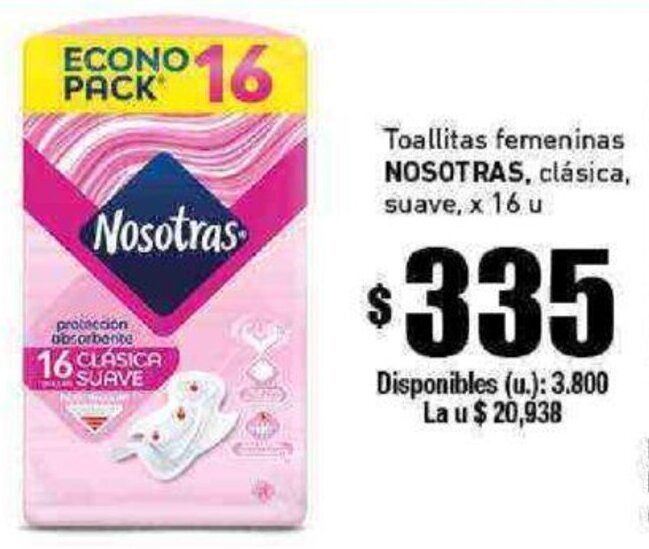 Cooperativa Obrera Toallitas fermeninas NOSOTRAS, clásica, suave, x 16 u oferta