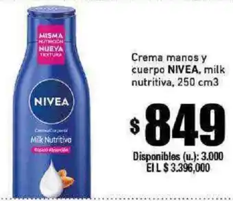 Cooperativa Obrera Crema manos y cuerpo NIVEA, milk nutritiva, 250 cm3 oferta