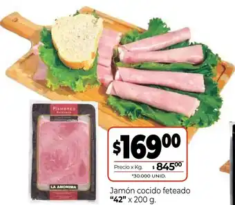 La Anonima "42" Jamón cocido feteado x 200g oferta