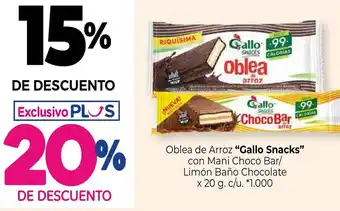 La Anonima Gallo Snacks Oblea de Arroz con Mani Choco Bar/ Limón Baño Chocolate x 20g oferta