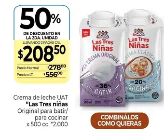 La Anonima Las Tres niñas Crema de leche UAT Original para batir/para cocinar x 500cc oferta
