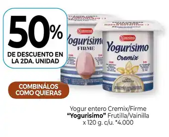 La Anonima Yogurisimo Yogur entero Cremix/Firme Frutilla/Vainilla x 120g oferta