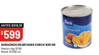 Changomas DURAZNOS EN MITADES CHECK 820 GR oferta