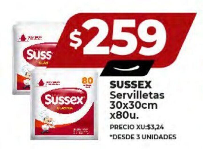Supermayorista Vital SUSSEX Servilletas 30 x 30cm x 80u. oferta