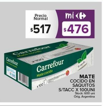 Carrefour Maxi Mate cocido en saquitos carrefour s/tacc x 100uni oferta