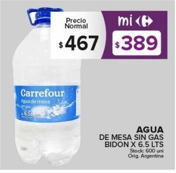 Carrefour Maxi Agua de mesa carrefour sin gas bidón x 6,5l oferta