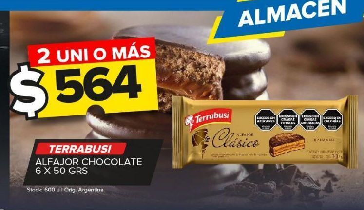 Carrefour Maxi Alfajor terrabusi chocolate 6 x 50g oferta
