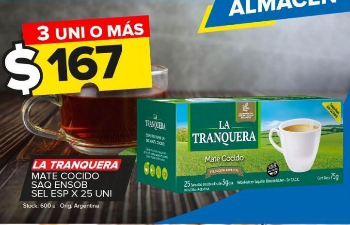 Carrefour Maxi Mate cocido la tranquera en sobres sel especial x 25 un oferta