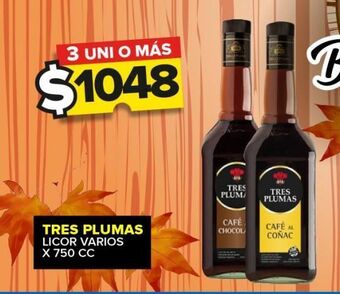Carrefour Maxi Licor tres plumas vs sabores x 750cc oferta