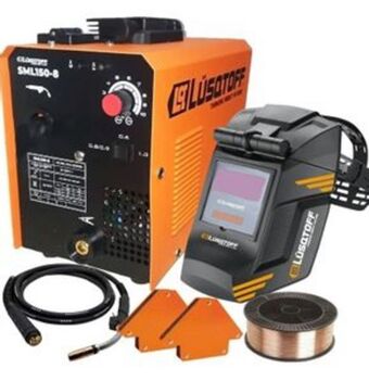 Frávega Soldadora inverter mig alambre flux lusqtoff sml150 escuadra torcha liviana + mascara fotosensible oferta