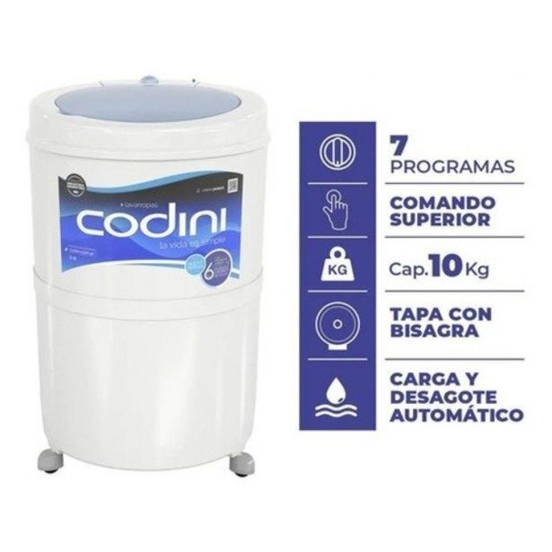 Aloise Lavarropas semiautomático codini silent 4054 c. superior blanco 10kg oferta