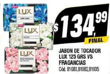 Supermercados Yaguar JABON DE TOCADOR LUX 125 GRS VS FRAGANCIAS Cód. 81083,81082,81035 oferta