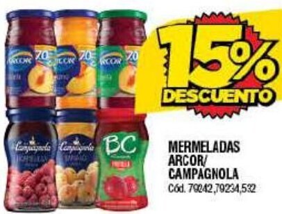 Supermercados Yaguar MERMELADAS ARCOR/ CAMPAGNOLA Cód. 79242,79234,532 oferta