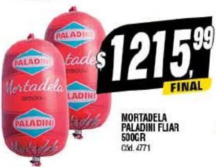 Supermercados Yaguar MORTADELA PALADINI FLIAR 500GR Cid. 4771 oferta