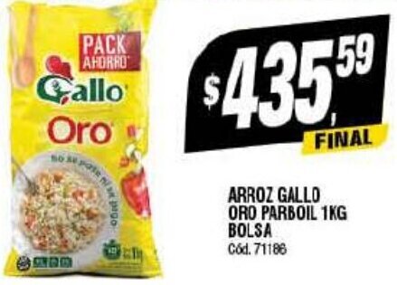 Supermercados Yaguar ARROZ GALLO ORO PARBOIL 1KG BOLSA oferta