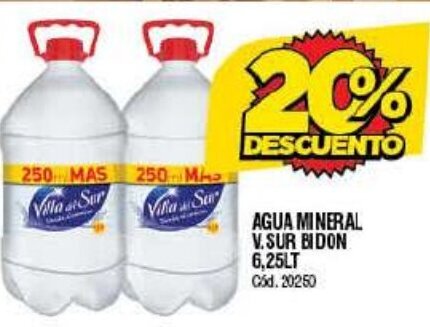 Supermercados Yaguar AGUA MINERAL V.SUR BIDON 6,25LT Cód. 20250 oferta