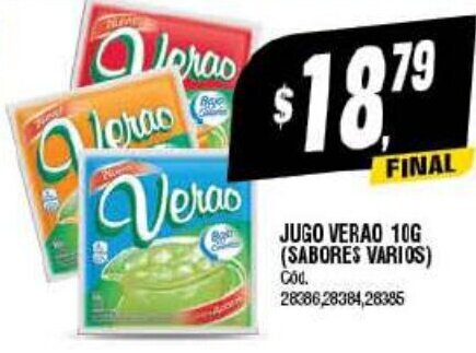 Supermercados Yaguar JUGO VERAO 10G (SABORES VARIOS) oferta