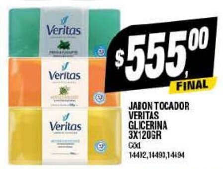 Supermercados Yaguar JABON TOCADOR VERITAS GLICERINA 3X120GR oferta