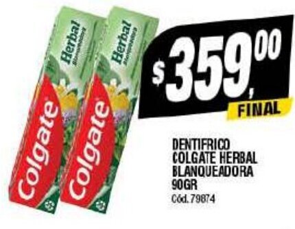 Supermercados Yaguar DENTIFRICO COLGATE HERBAL BLANQUEADORA 90GR Cód.79874 oferta