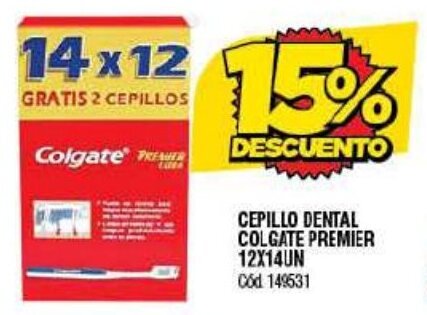 Supermercados Yaguar CEPILLO DENTAL COLGATE PREMIER 12X14UN Cód 149631 oferta