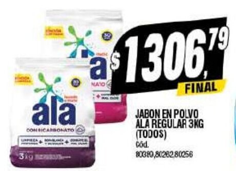 Supermercados Yaguar JABON EN POLVO ALA REGULAR 3KG (TODOS) oferta